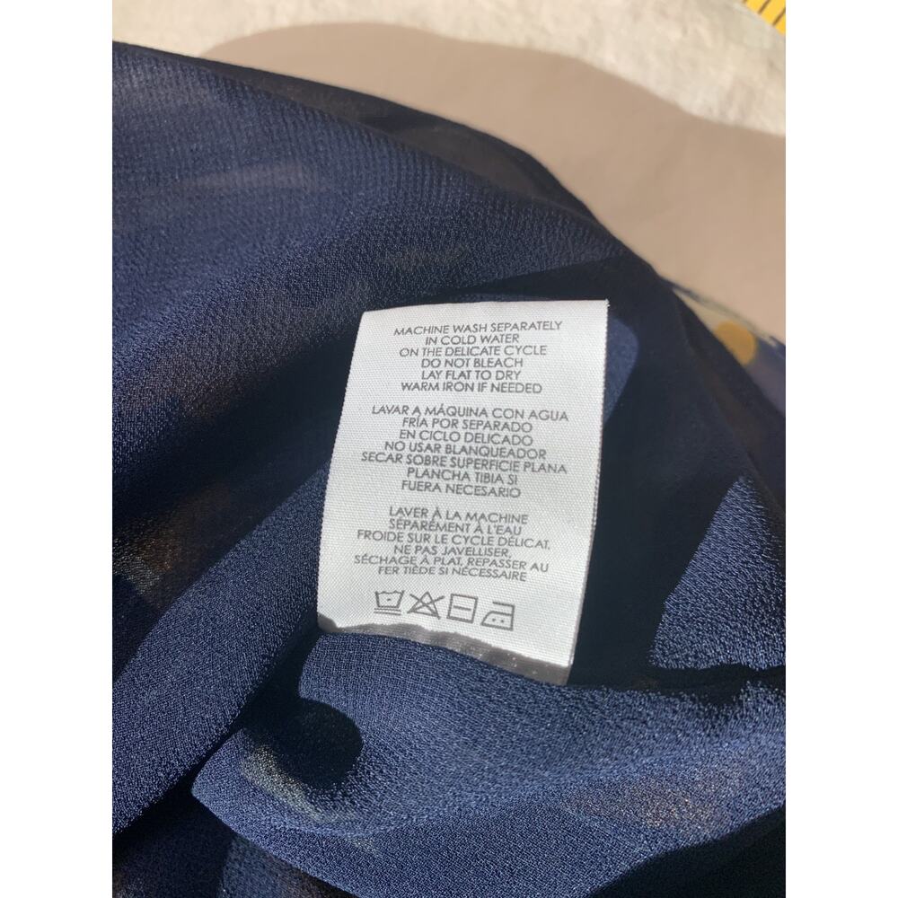 Cabi Lydia Sheer Chiffon 3/4 Sleeve Blouse Top Medium Blue Yellow Floral Office - Picture 11 of 12